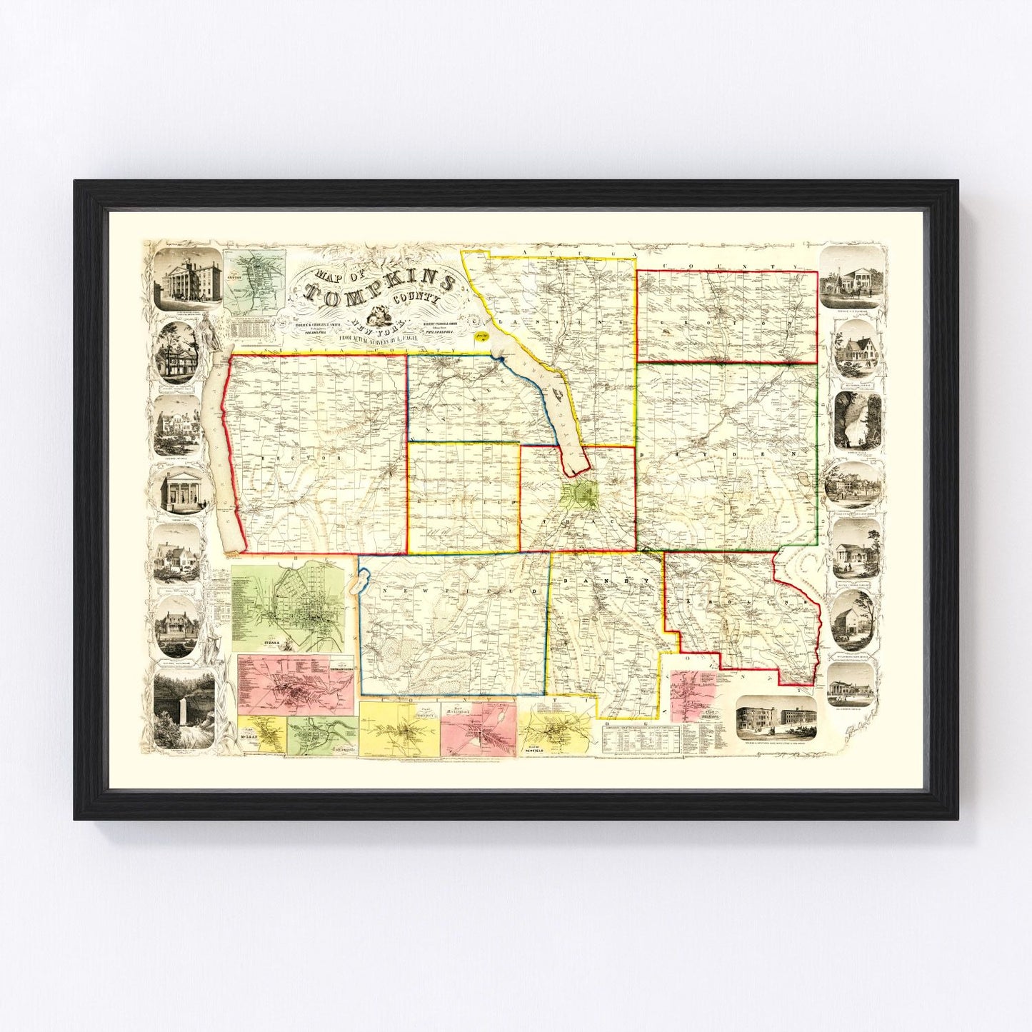 Vintage Map of Tompkins County, New York 1853