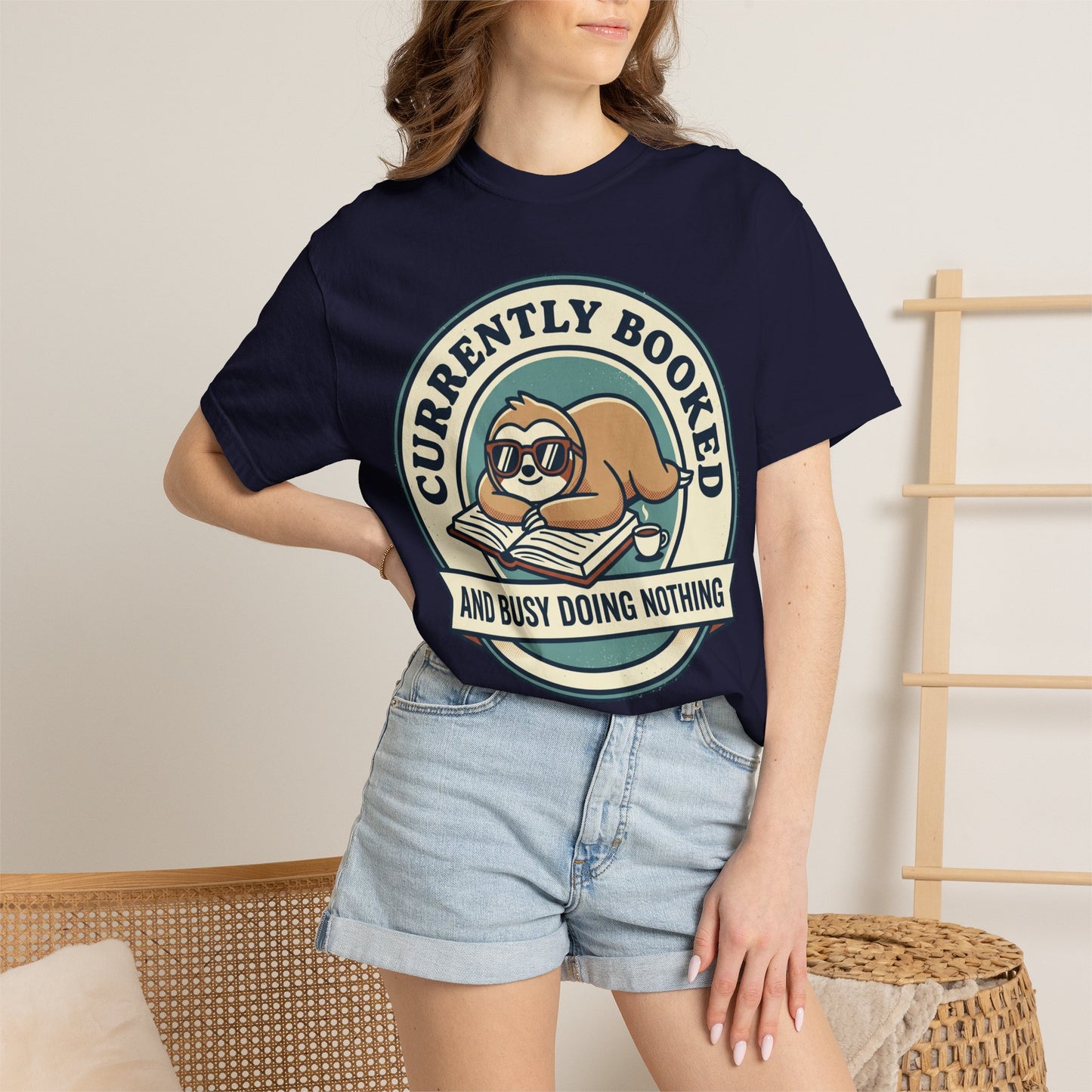 Currently Booked Sloth T-Shirt — "Currently Booked and Busy Doing Nothing" Graphic Tee for Readers