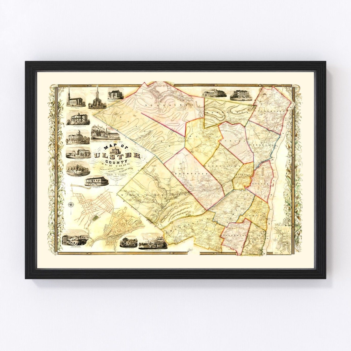 Vintage Map of Ulster County, New York 1853
