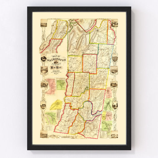 Vintage Map of Washington County, New York 1853