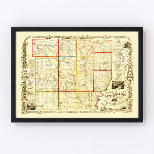 Vintage Map of Wyoming County, New York 1853