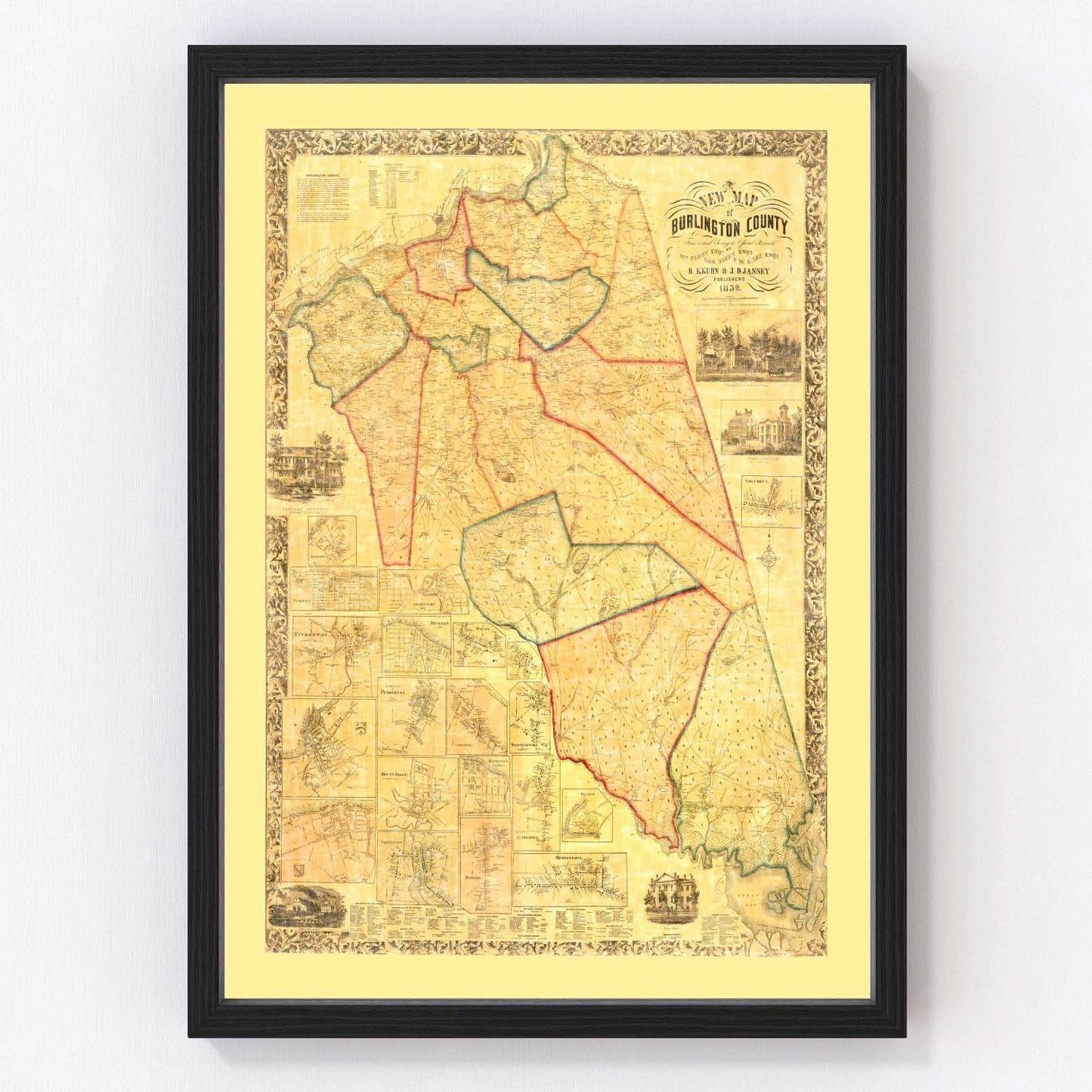 Vintage Map of Burlington County, New Jersey 1859