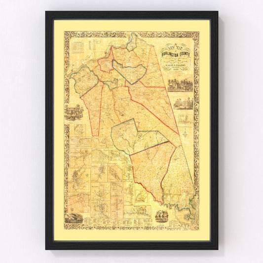 Vintage Map of Burlington County, New Jersey 1859