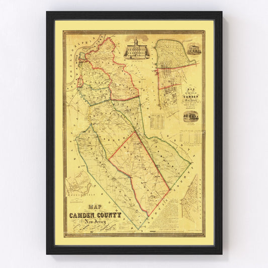 Vintage Map of Camden County, New Jersey 1857
