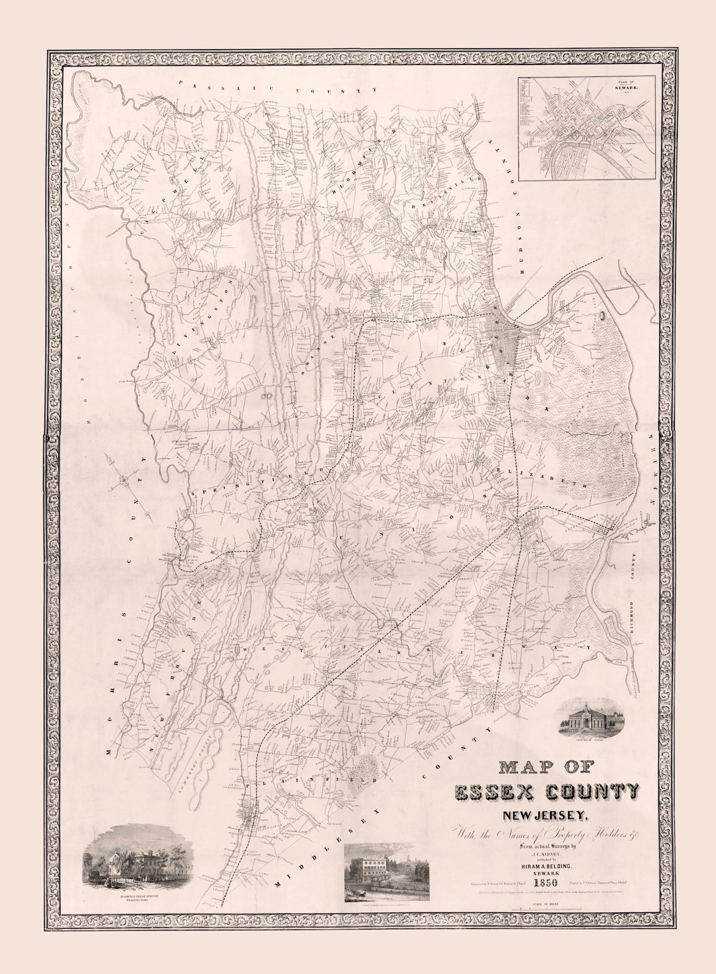 Vintage Map of Essex County, New Jersey 1850