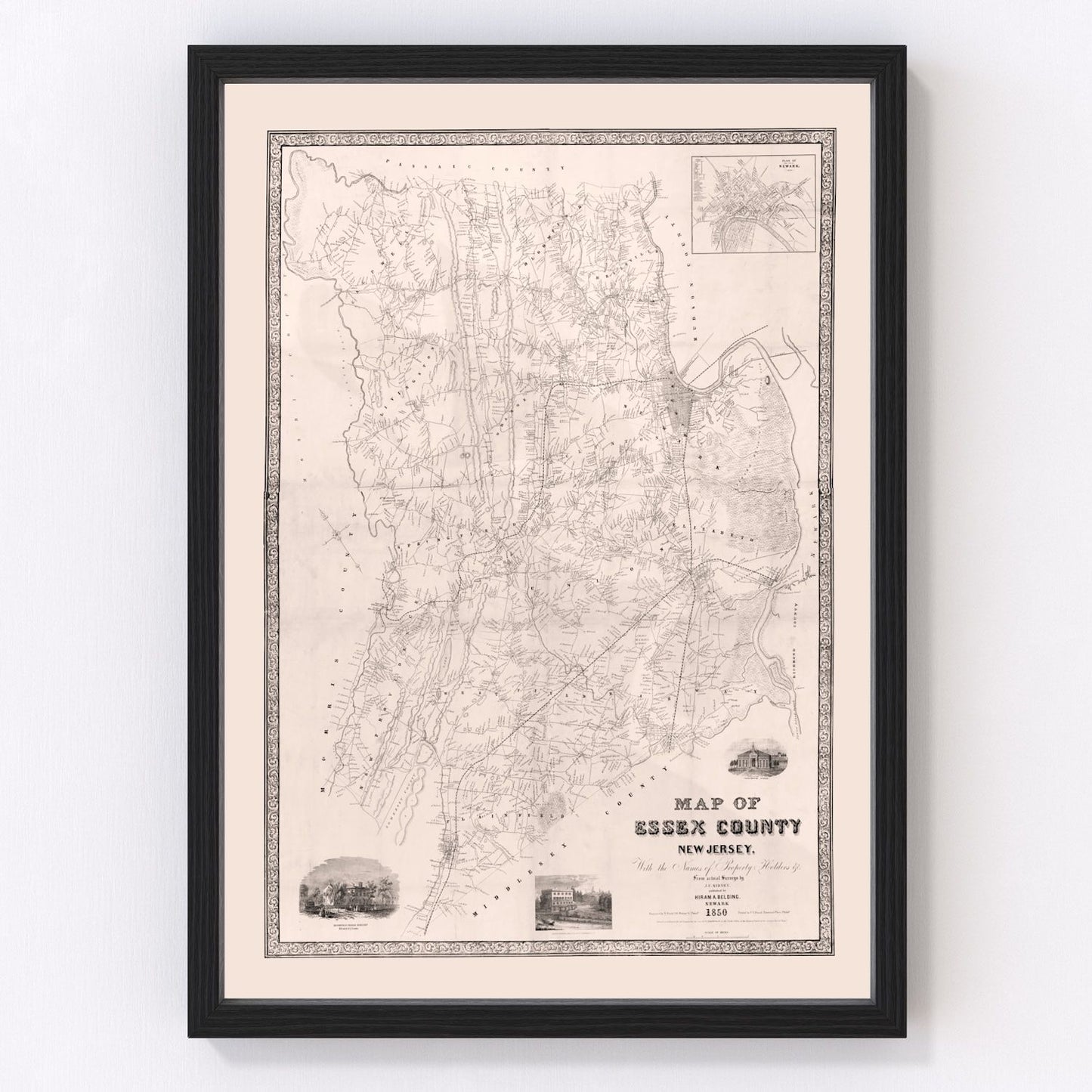 Vintage Map of Essex County, New Jersey 1850