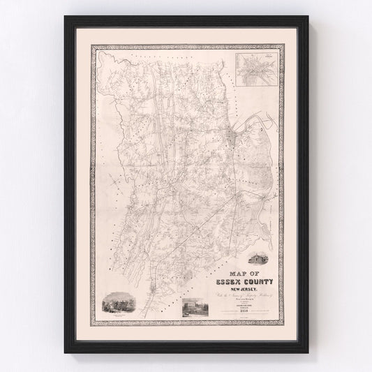Vintage Map of Essex County, New Jersey 1850