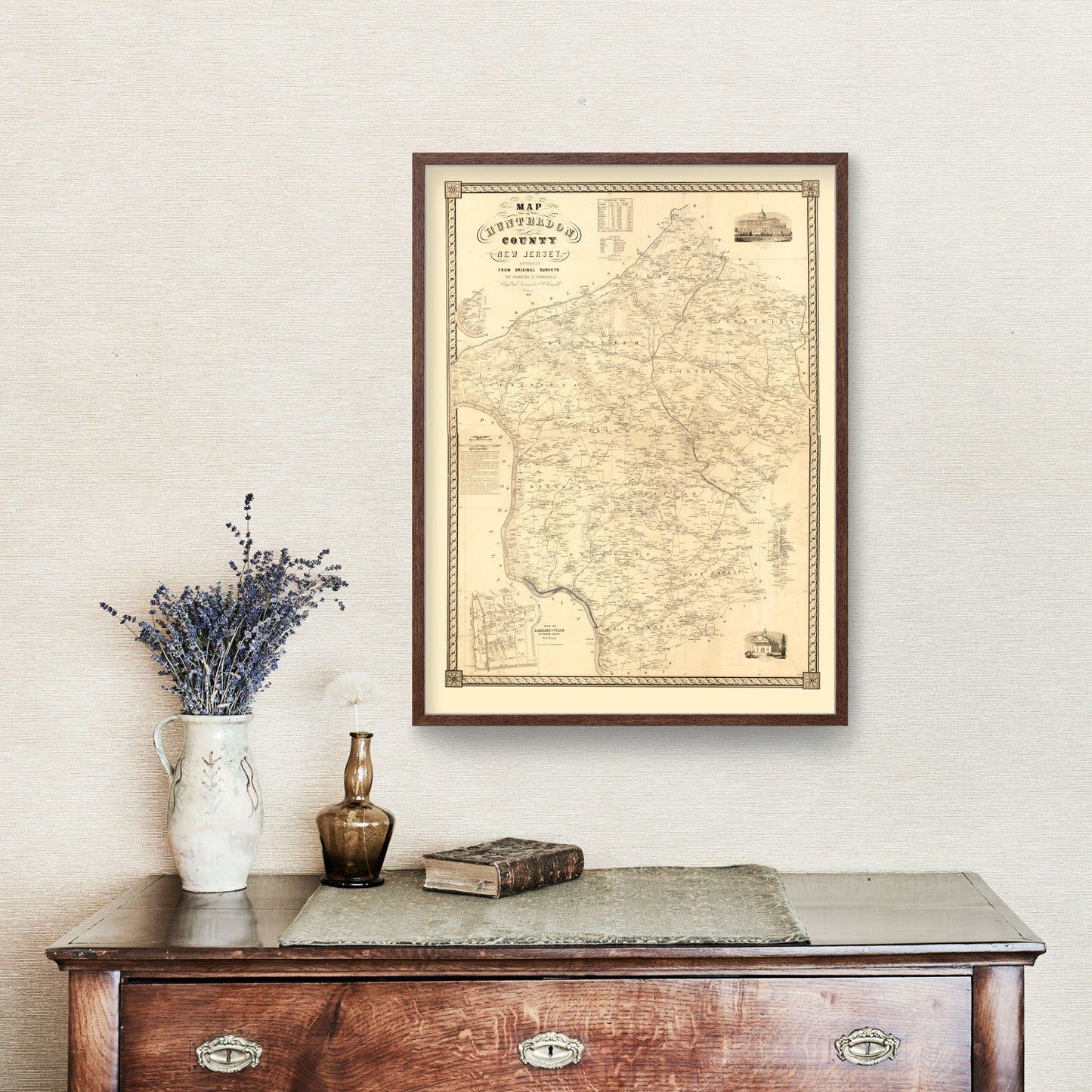 Vintage Map of Hunterdon County, New Jersey 1851