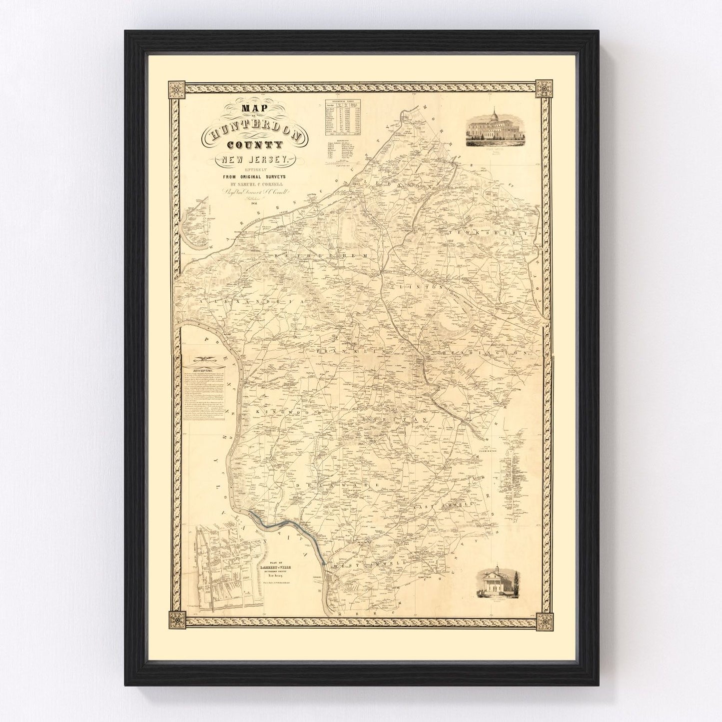 Vintage Map of Hunterdon County, New Jersey 1851