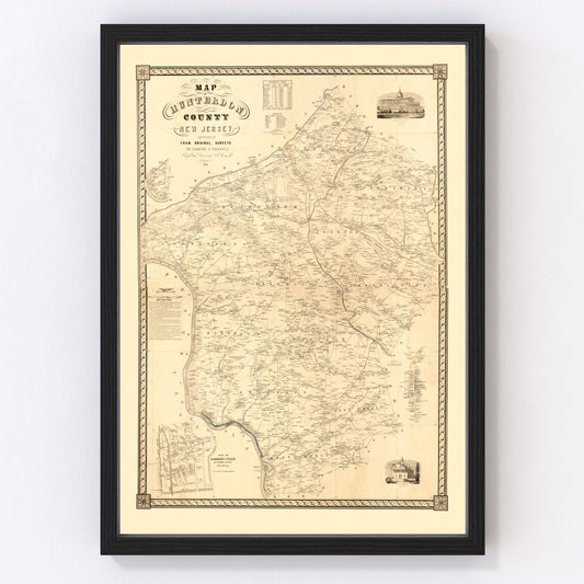Vintage Map of Hunterdon County, New Jersey 1851