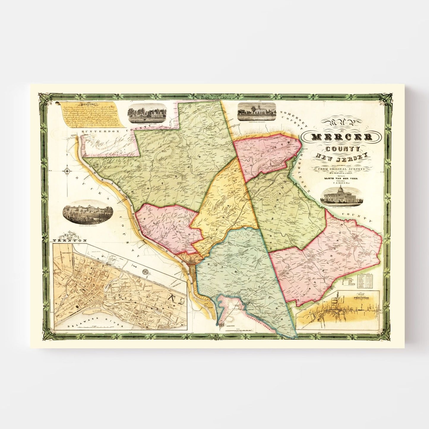 Vintage Map of Mercer County, New Jersey 1849