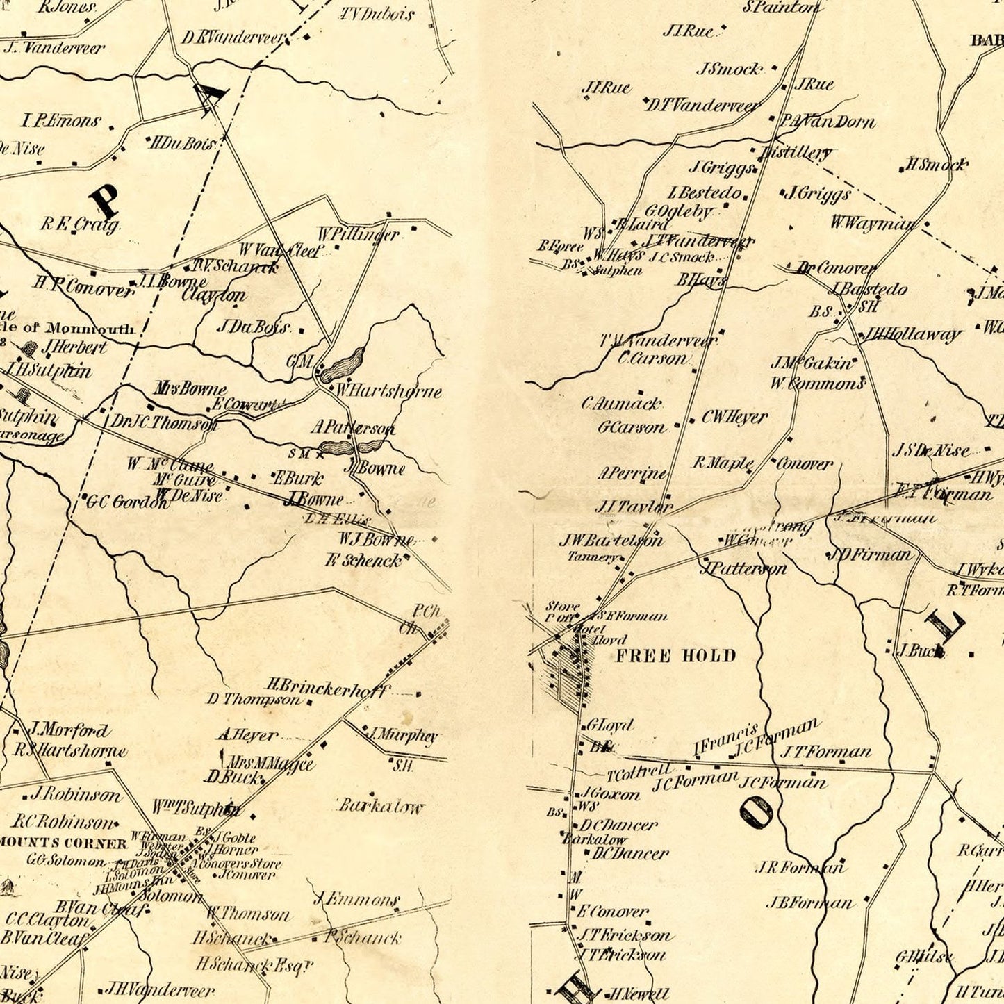 Vintage Map of Monmouth County, New Jersey 1851