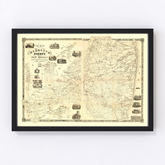 Vintage Map of Monmouth County, New Jersey 1851