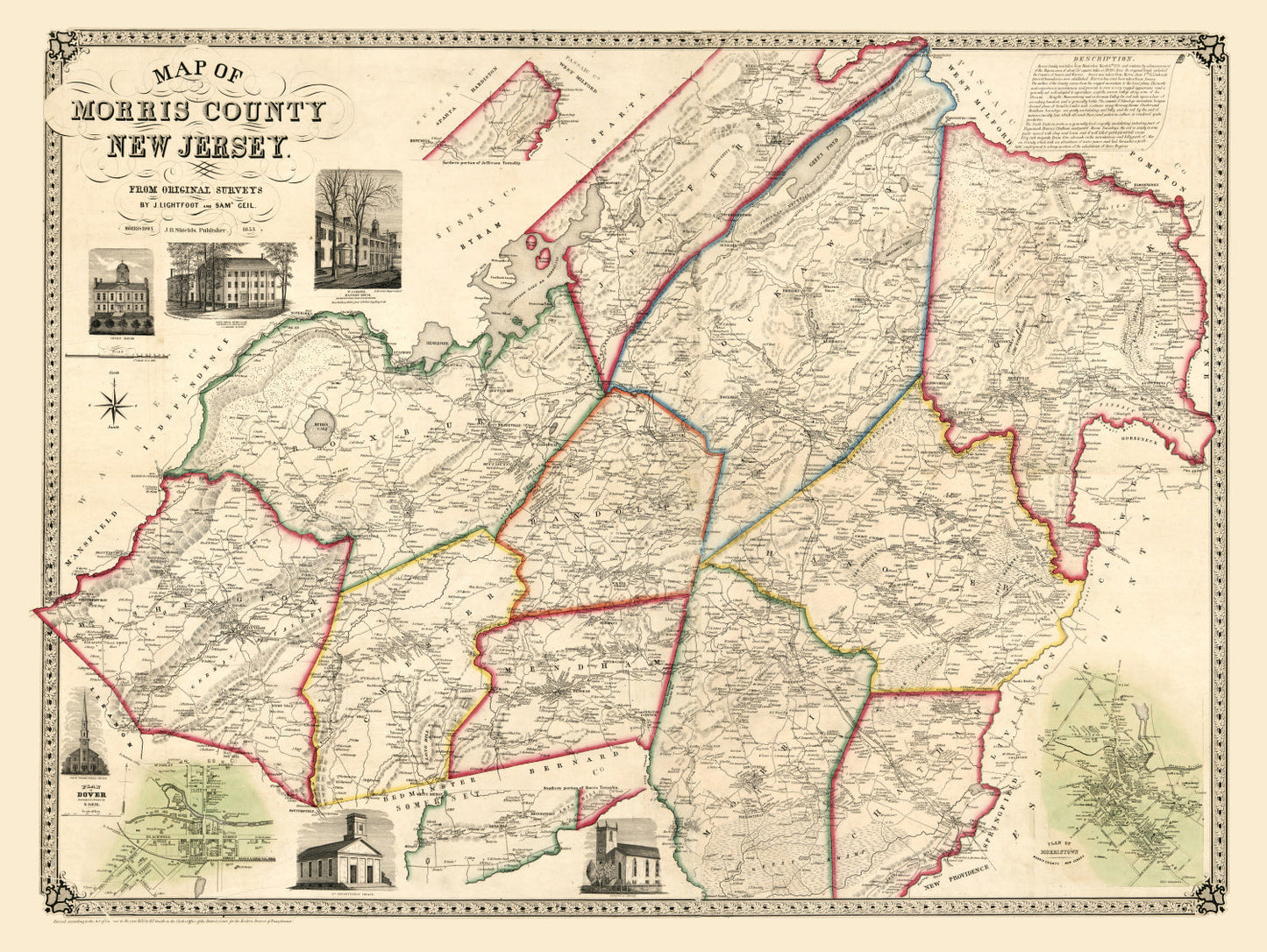 Vintage Map of Morris County, New Jersey 1853