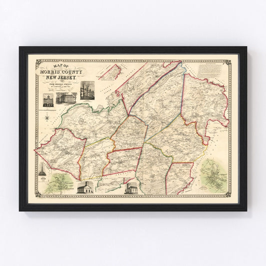 Vintage Map of Morris County, New Jersey 1853