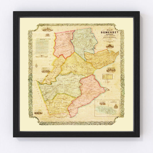 Vintage Map of Somerset County, New Jersey 1850