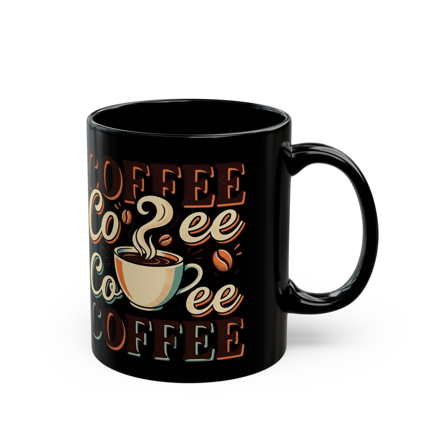 Coffee Lovers Black Mug — Retro 'Coffee' Typography with Steaming Cup (11oz & 15oz)