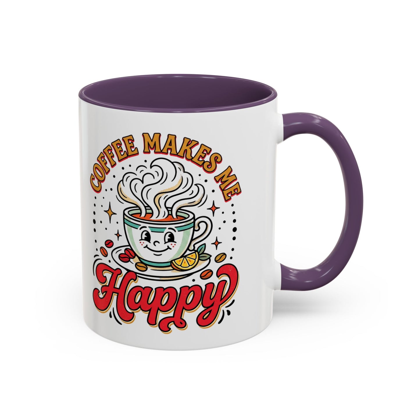 Coffee Mug — "Coffee Makes Me Happy" Cute Retro Accent Mug (11/15oz)