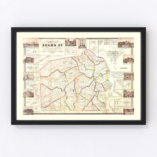 Vintage Map of Adams County, New Jersey 1858