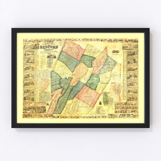 Vintage Map of Bedford County, Pennsylvania 1861