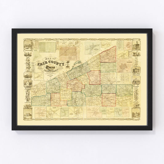 Vintage Map of Erie County, Pennsylvania 1855