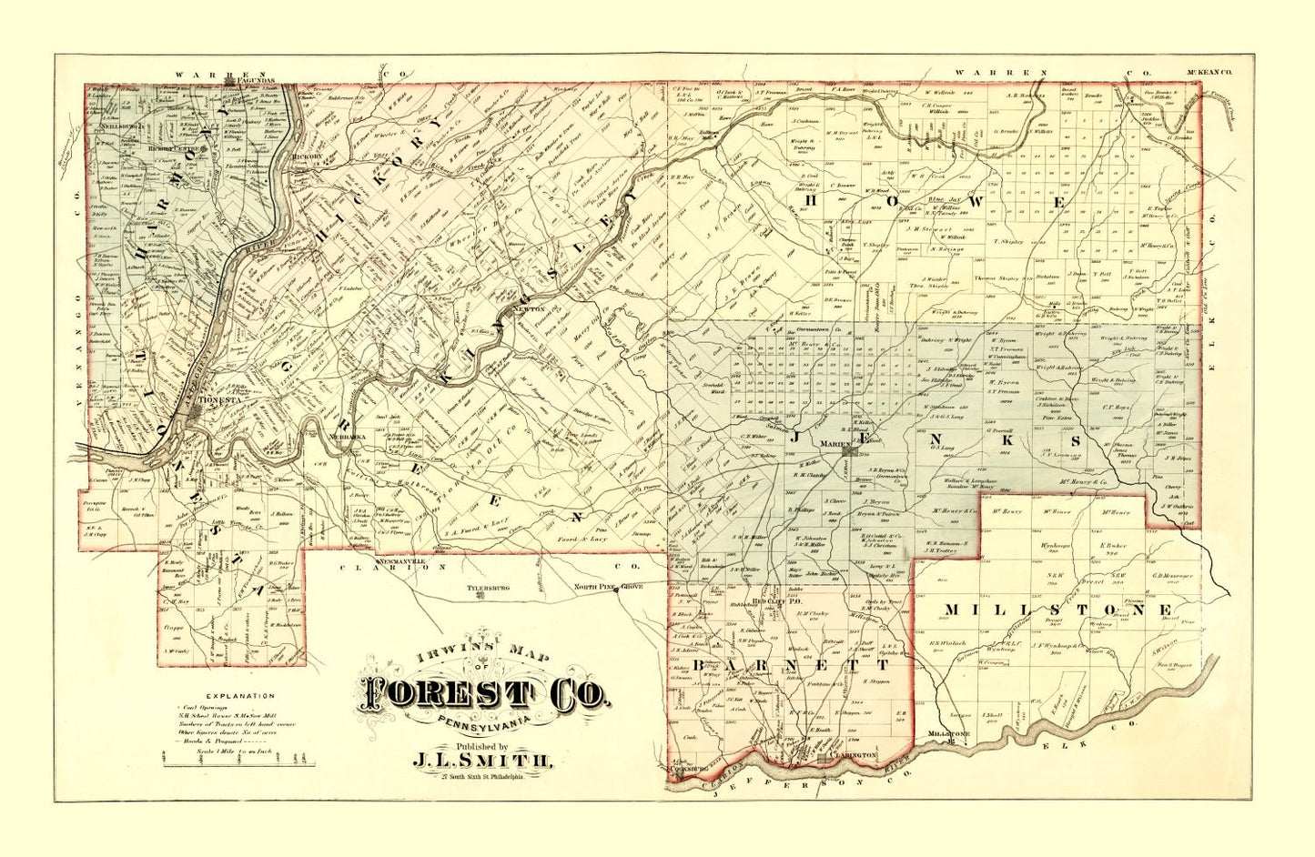 Vintage Map of Forest County, Pennsylvania 1876