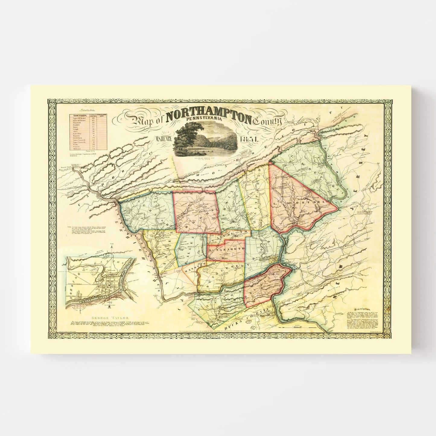 Vintage Map of Northampton County, Pennsylvania 1851