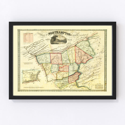 Vintage Map of Northampton County, Pennsylvania 1851