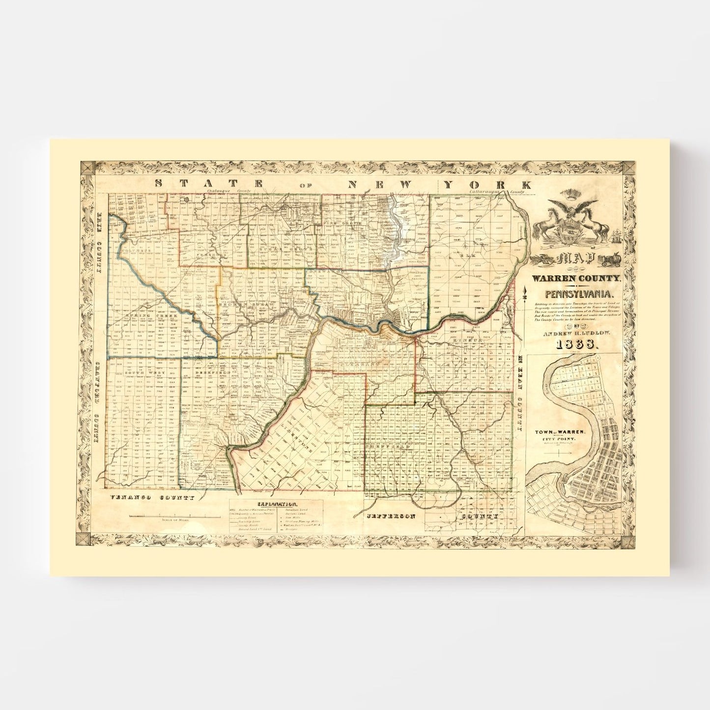 Vintage Map of Warren County, Pennsylvania 1838
