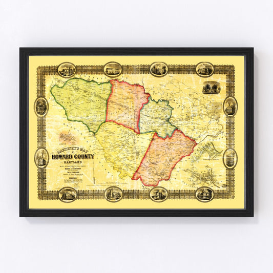 Vintage Map of Howard County, Maryland 1860