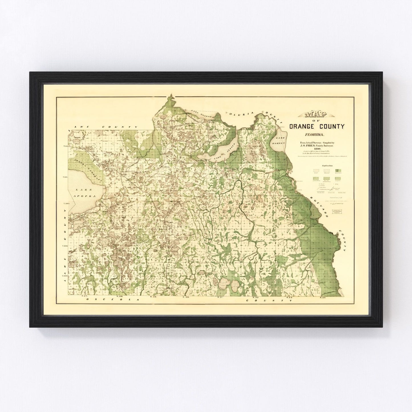 Vintage Map of Orange County, Florida 1890