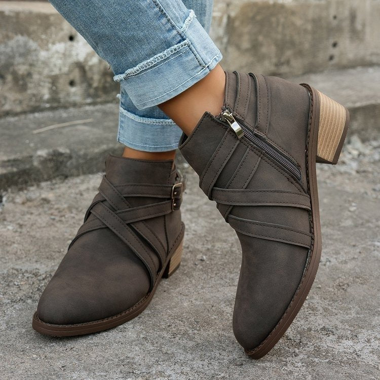 Women’s Retro High-Heel Ankle Boots – Chic Suede Single Boots