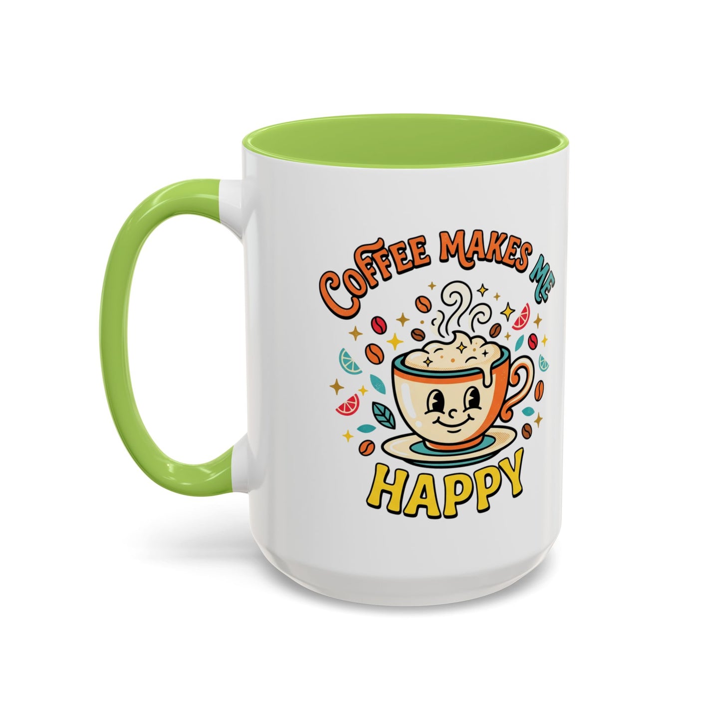 Coffee Mug — "Coffee Makes Me Happy" Cute Retro Accent Mug (11/15oz)