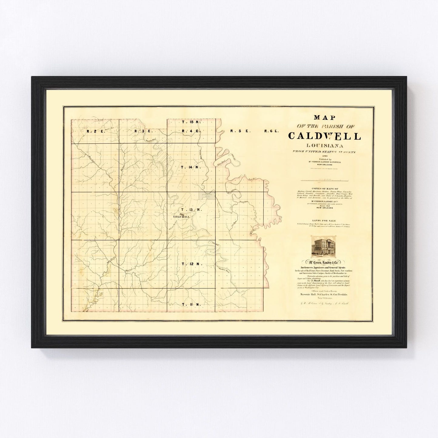 Vintage Map of Caldwell Parish, Louisiana 1860