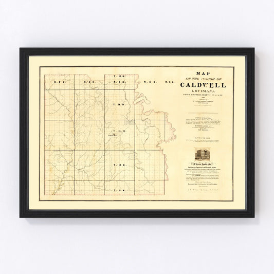 Vintage Map of Caldwell Parish, Louisiana 1860