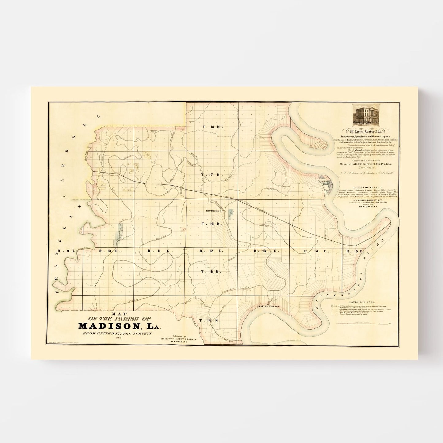 Vintage Map of Madison Parish, Louisiana 1860