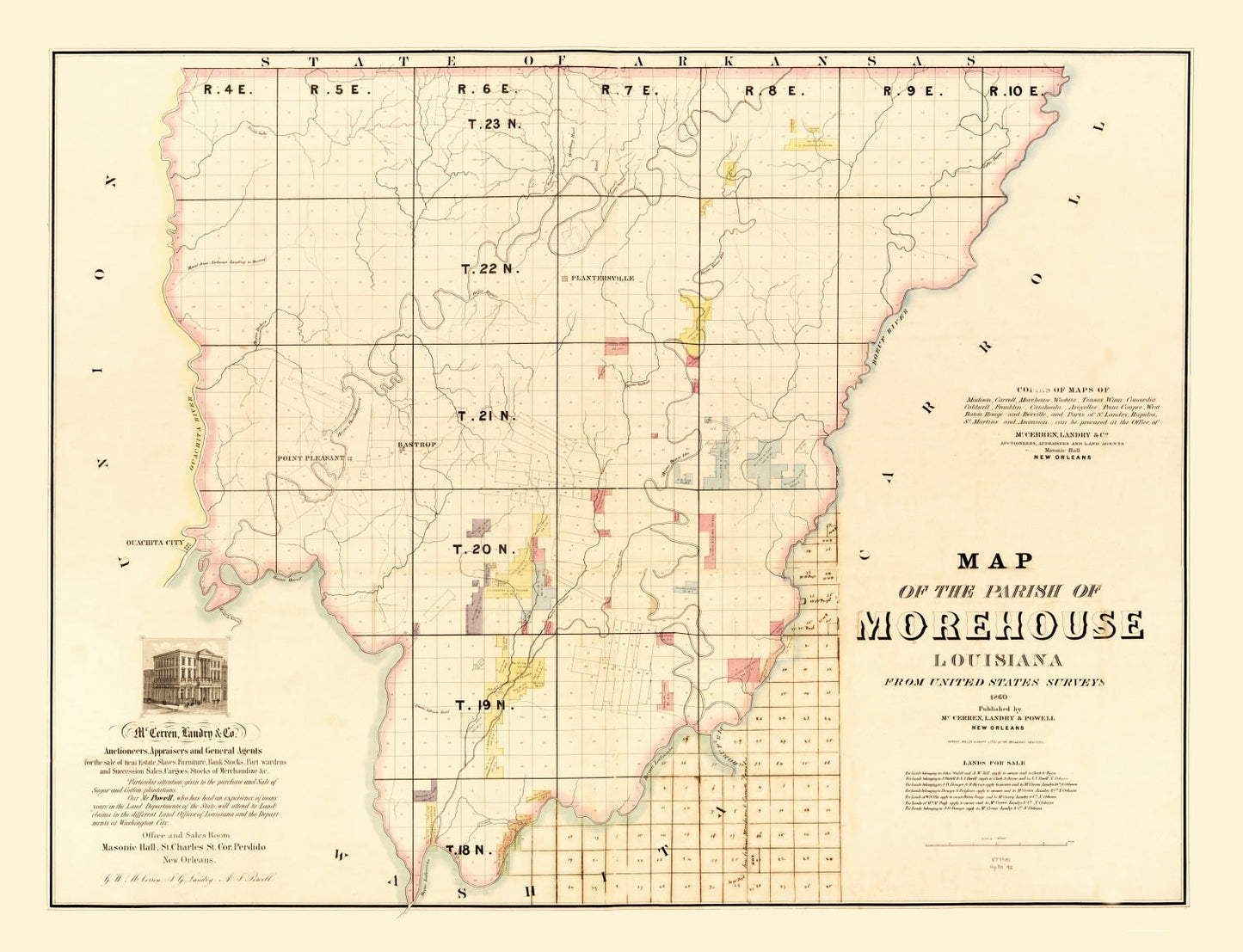 Vintage Map of Morehouse Parish, Louisiana 1860