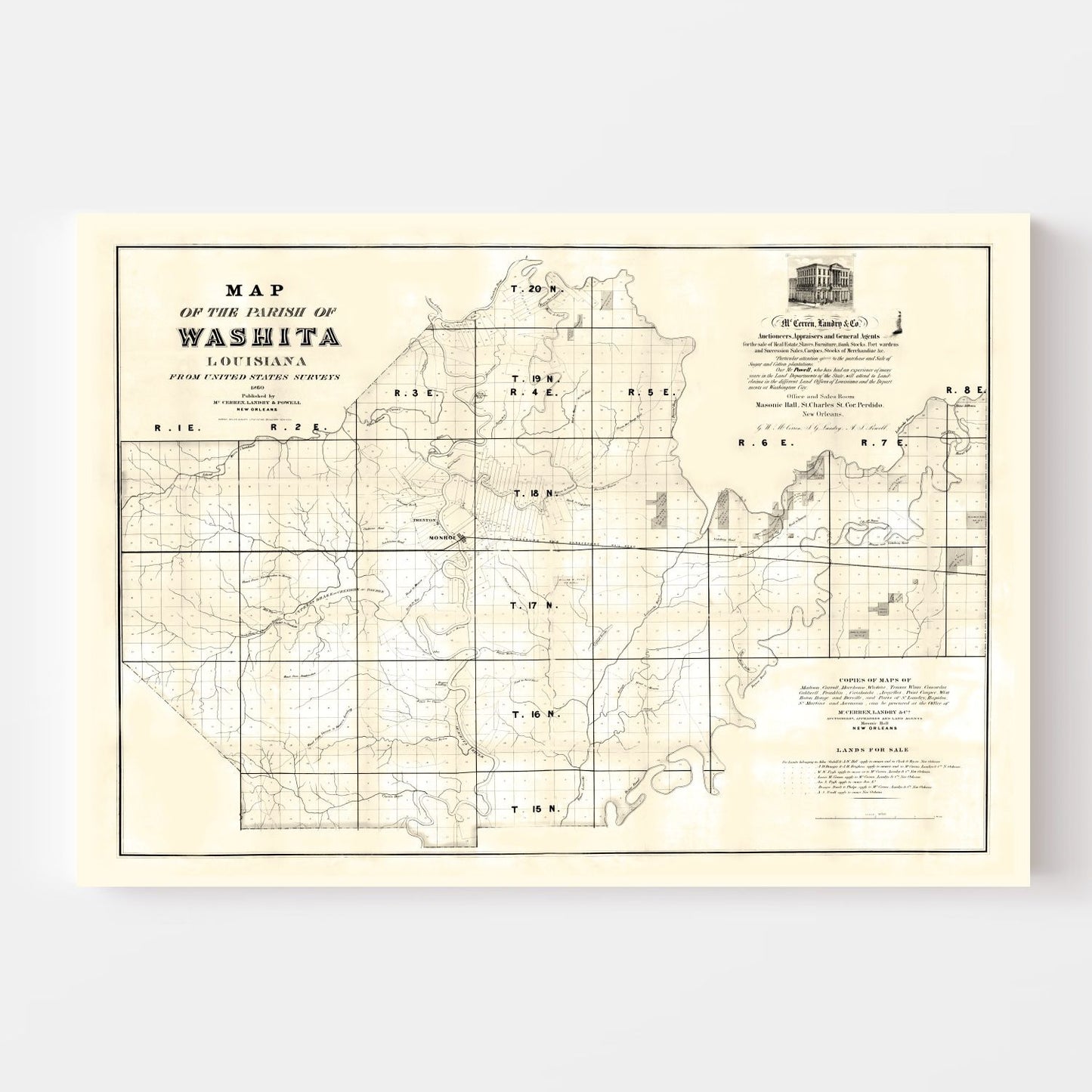 Vintage Map of Washita Parish, Louisiana 1860