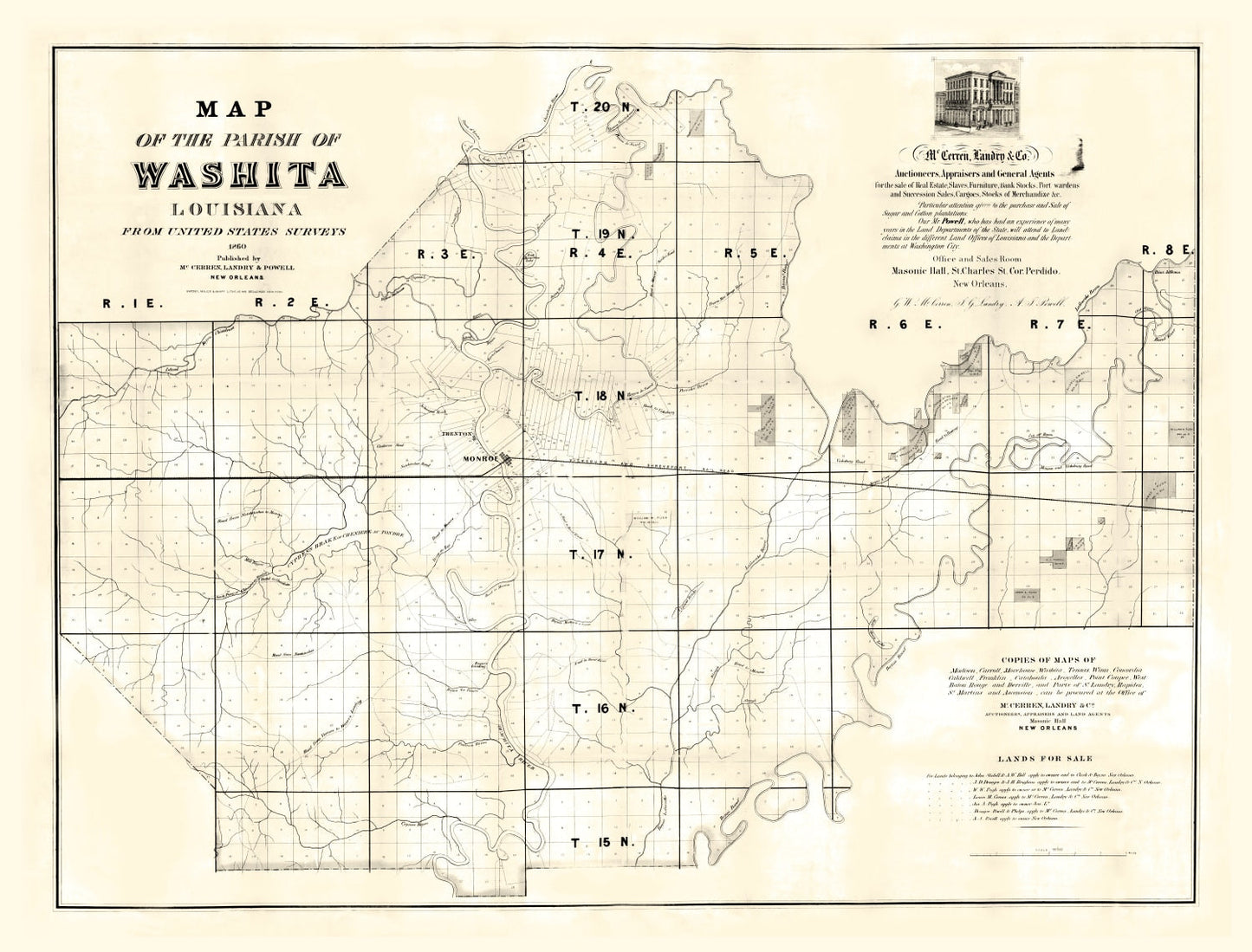Vintage Map of Washita Parish, Louisiana 1860