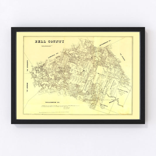 Vintage Map of Bell County, Texas 1879
