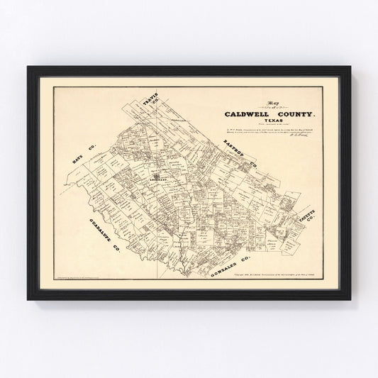 Vintage Map of Caldwell County, Texas 1880