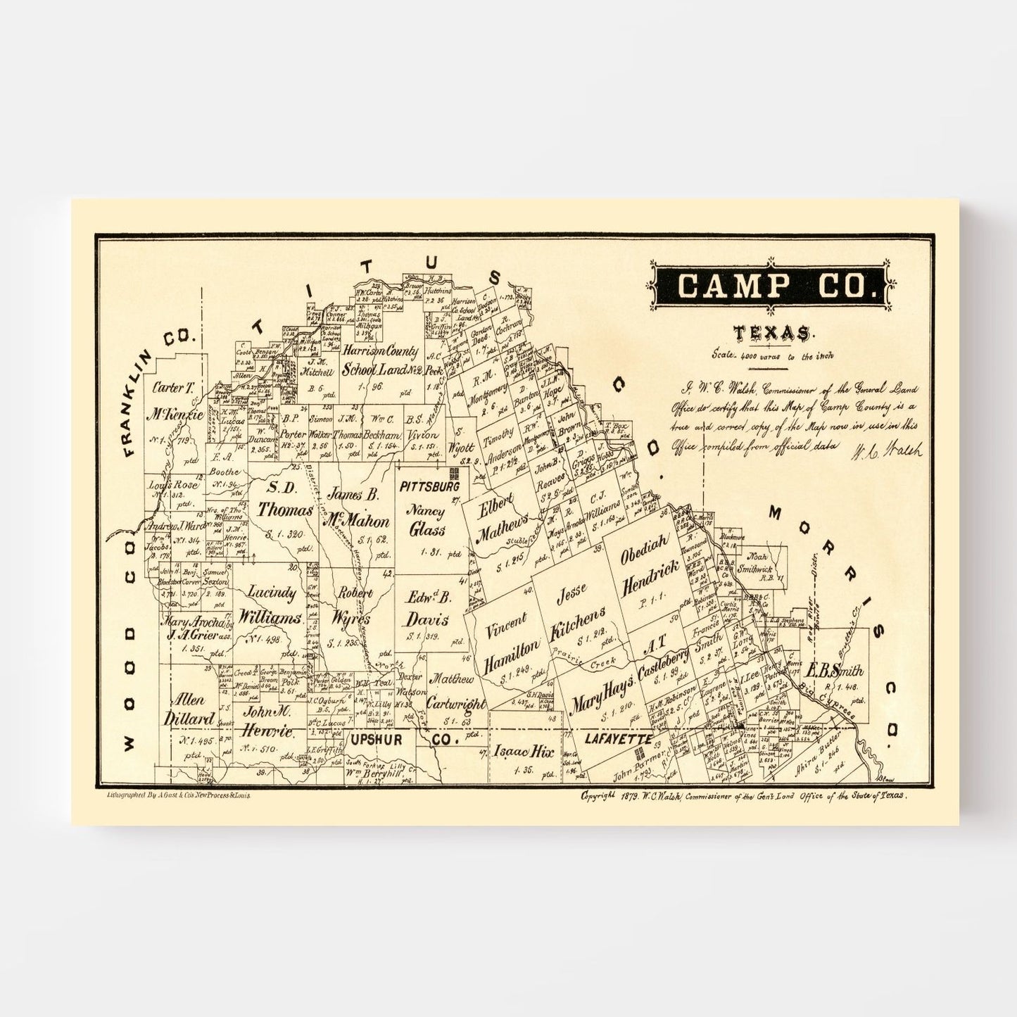 Vintage Map of Camp County, Texas 1879