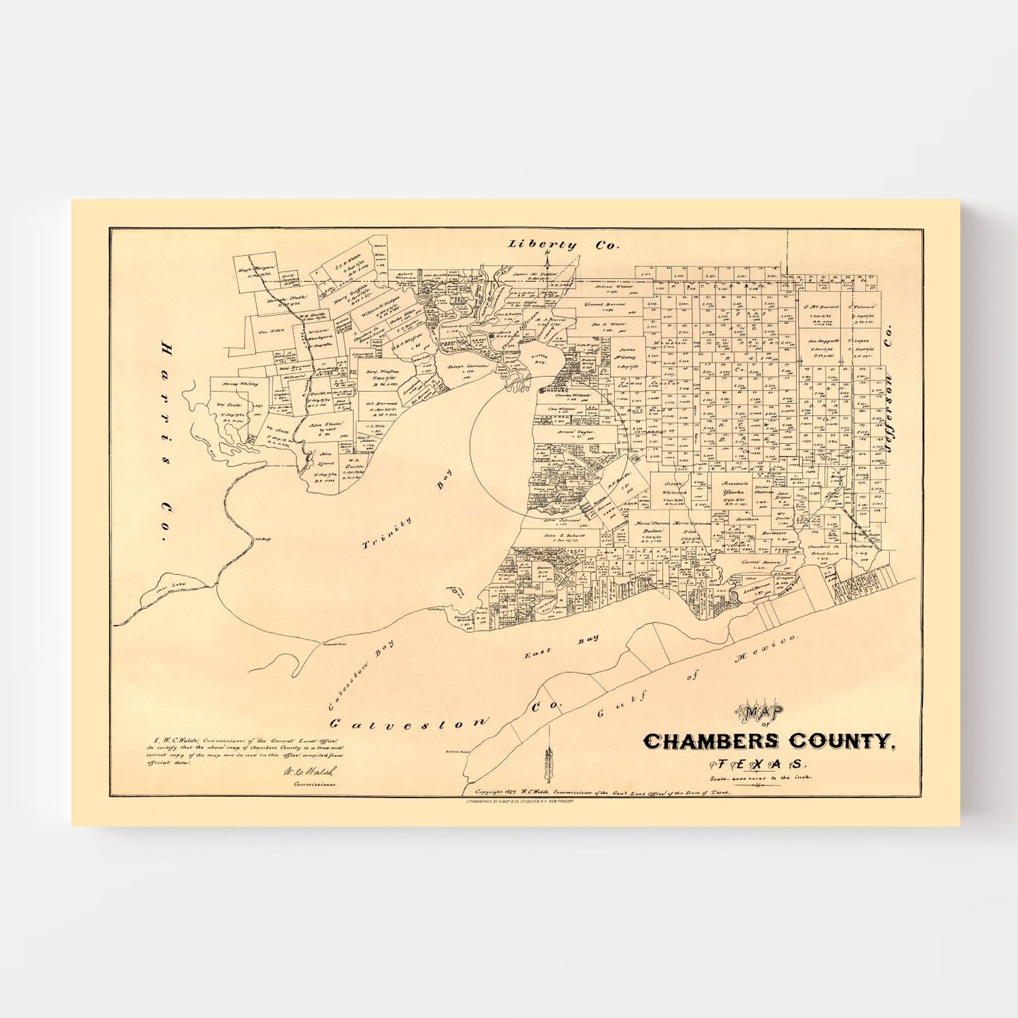 Vintage Map of Chambers County, Texas 1879