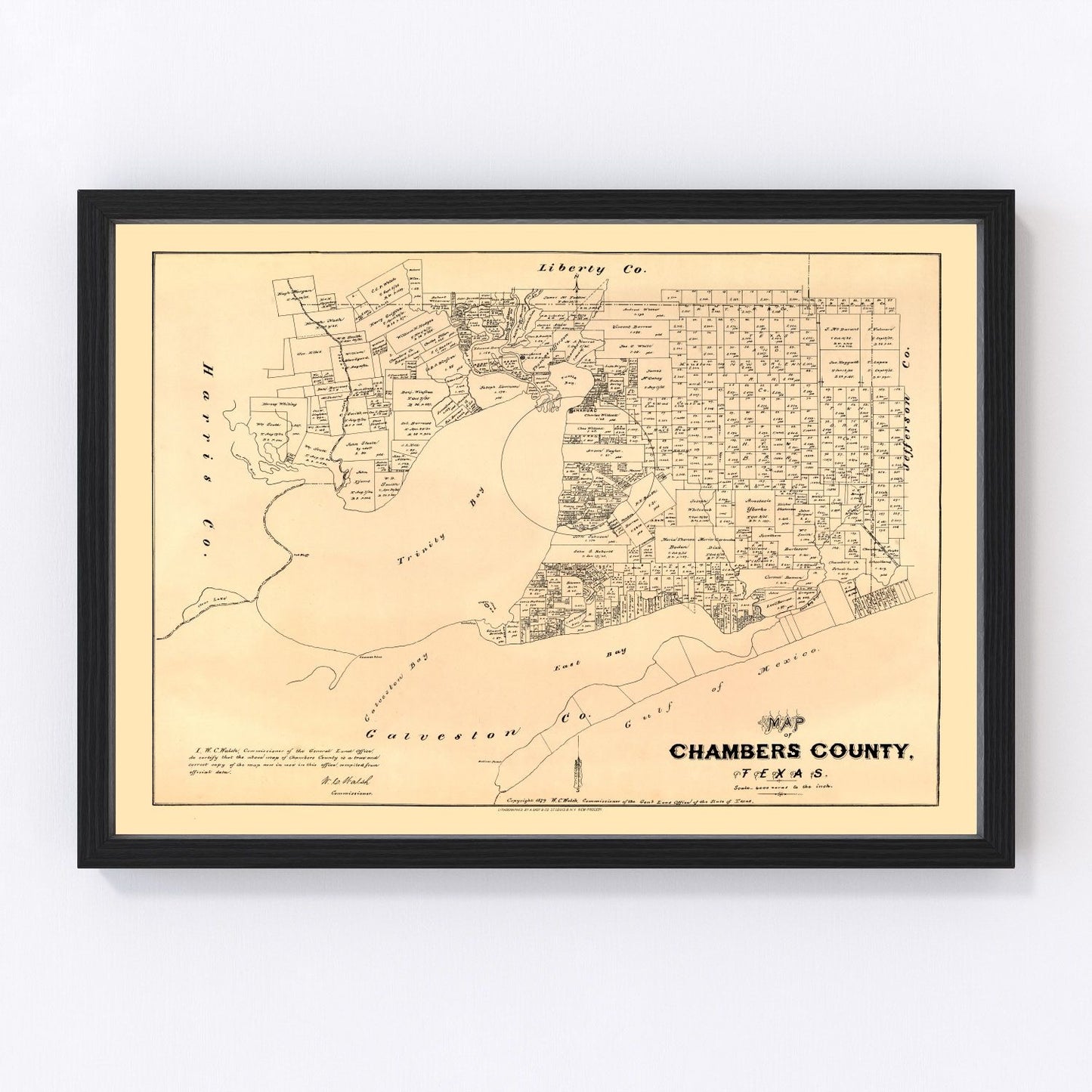 Vintage Map of Chambers County, Texas 1879