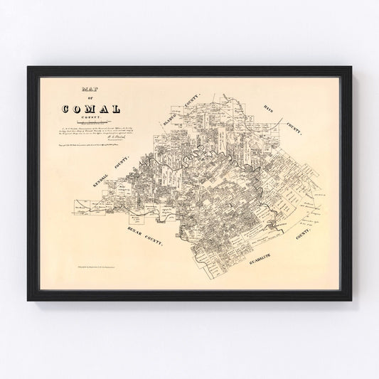 Vintage Map of Comal County, Texas 1879