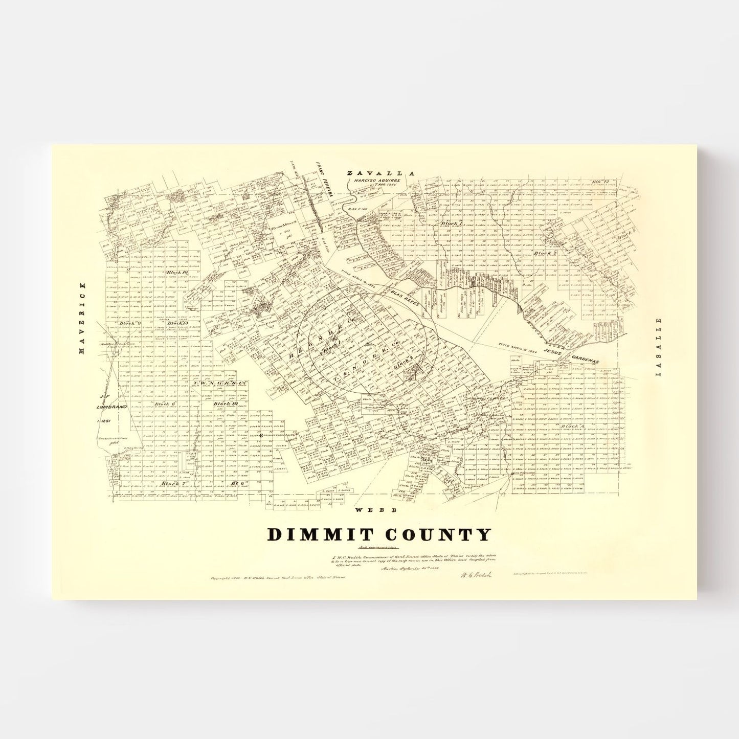 Vintage Map of Dimmit County, Texas 1879