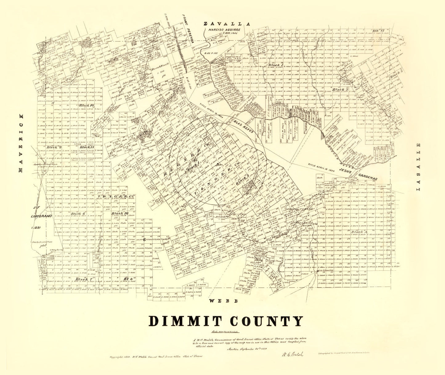 Vintage Map of Dimmit County, Texas 1879