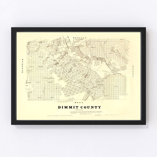 Vintage Map of Dimmit County, Texas 1879