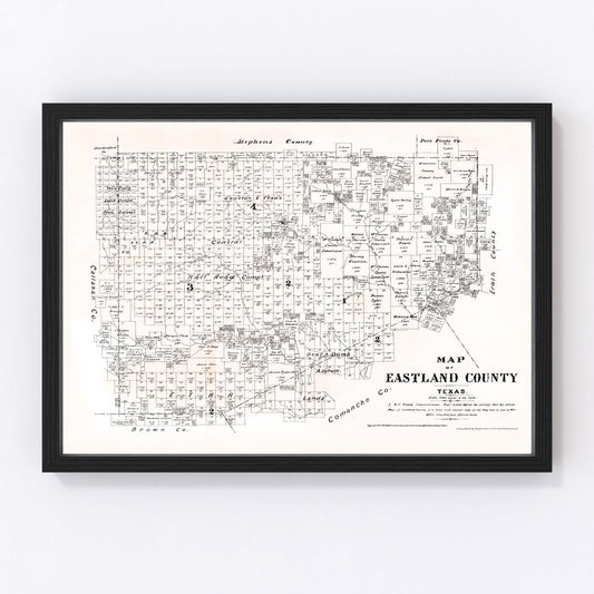 Vintage Map of Eastland County, Texas 1879