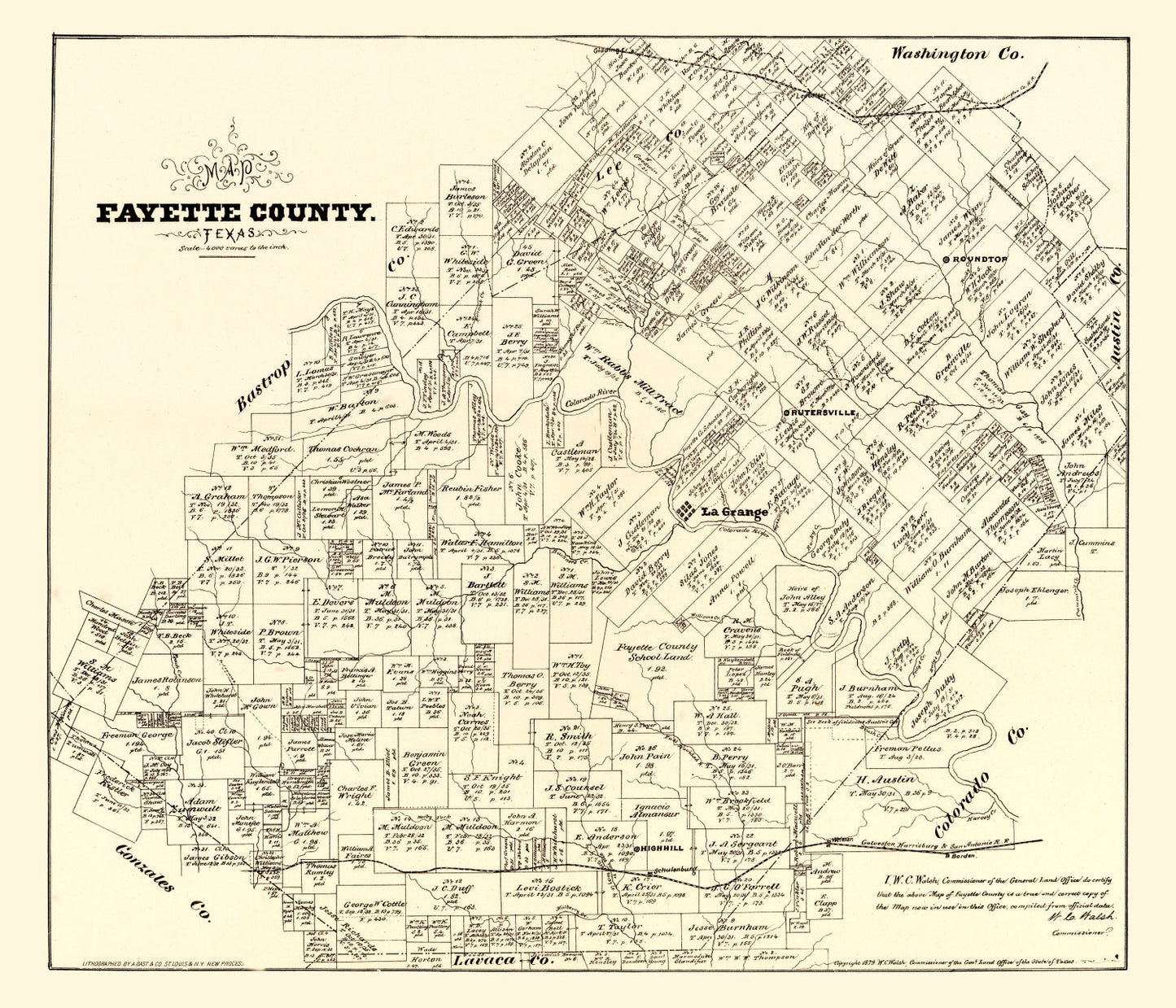 Vintage Map of Fayette County, Texas 1879